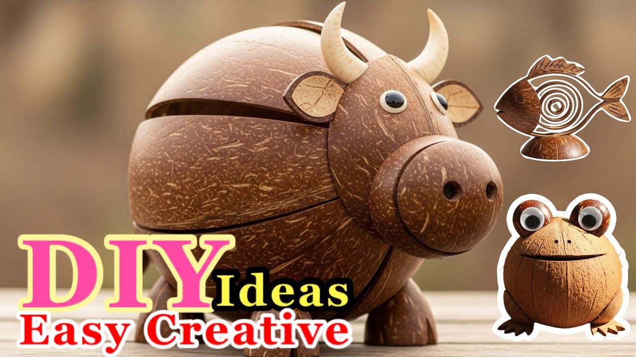 DIY beautiful creative ideas, Use coconut shells to make beautiful animal figures.아름다운 동물을 만들어 보세요.