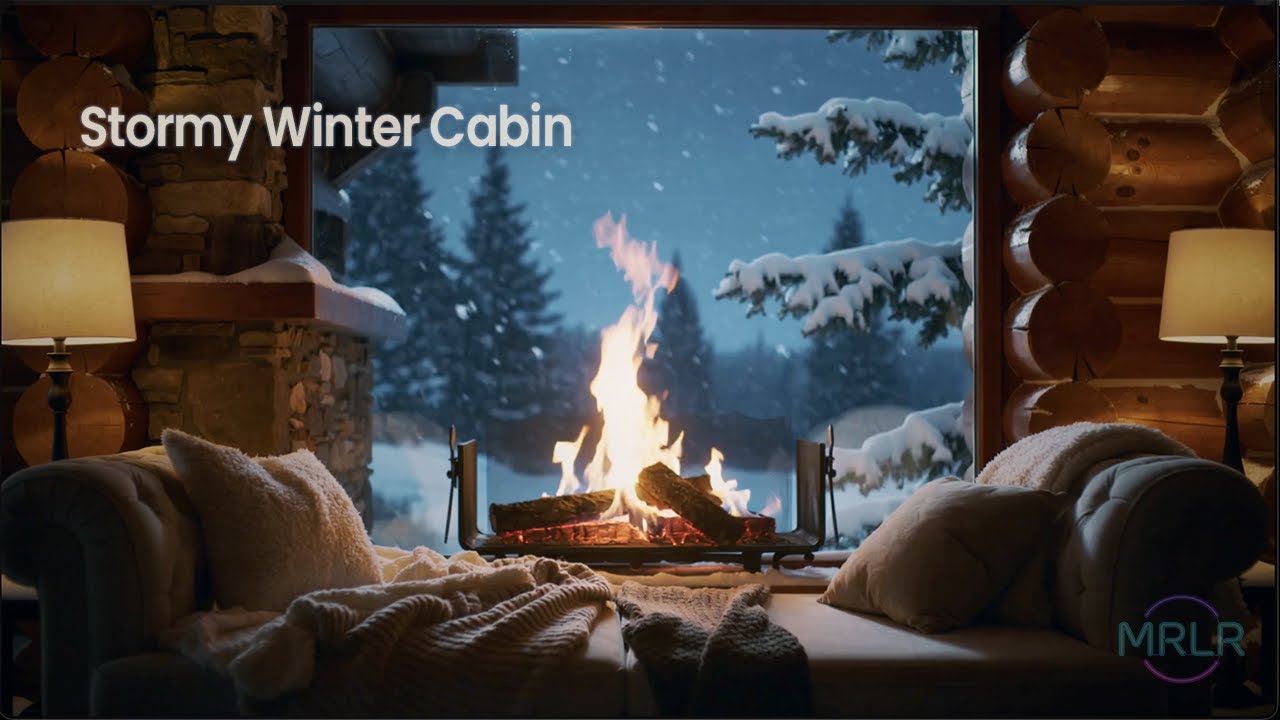 Stormy Winter Cabin ❄️🔥 Fireplace Lofi for Deep Sleep, Relax & Focus | 1 Hour