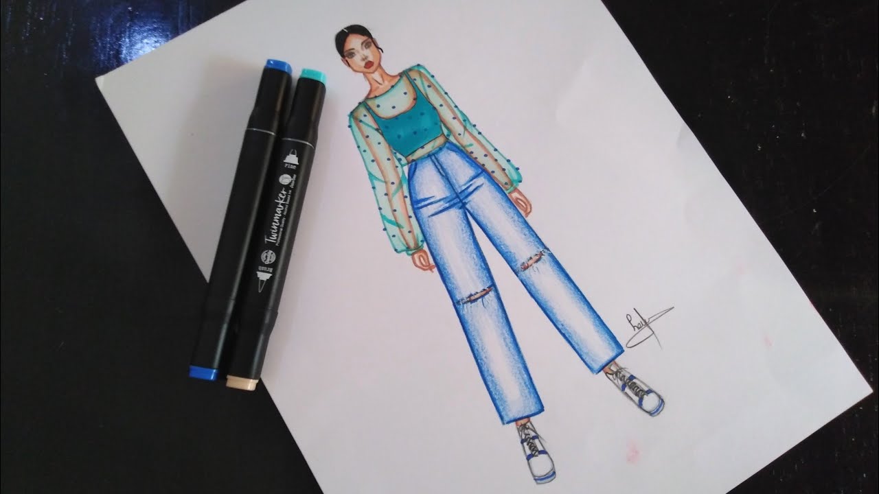تعلم كيفية رسم الأزياء / رسم سروال جينز / سهل جدا / خطوة بخطوة