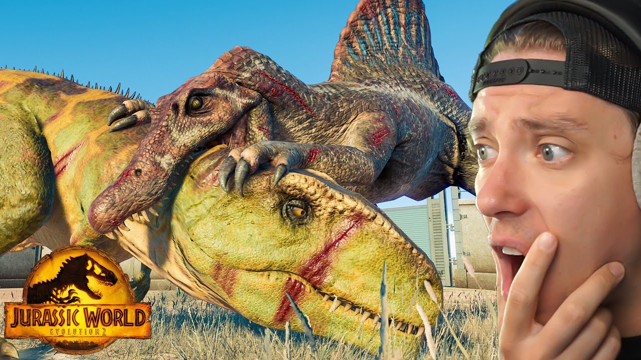 Смертельный забег спинозавра в Jurassic World Evolution 2 (Кто король?)