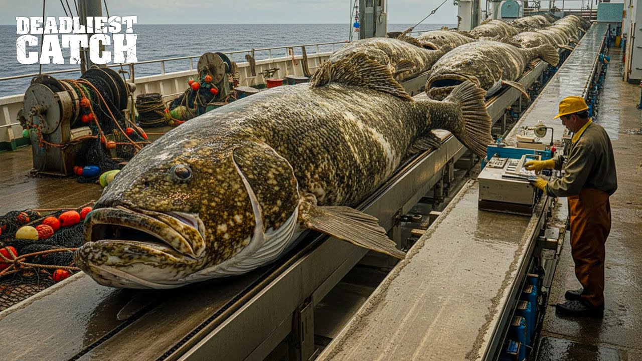 How  Fishermen Catch 100 Monster 600-lb Groupers on a Giant Fishing Vessel | Fishing Documentary