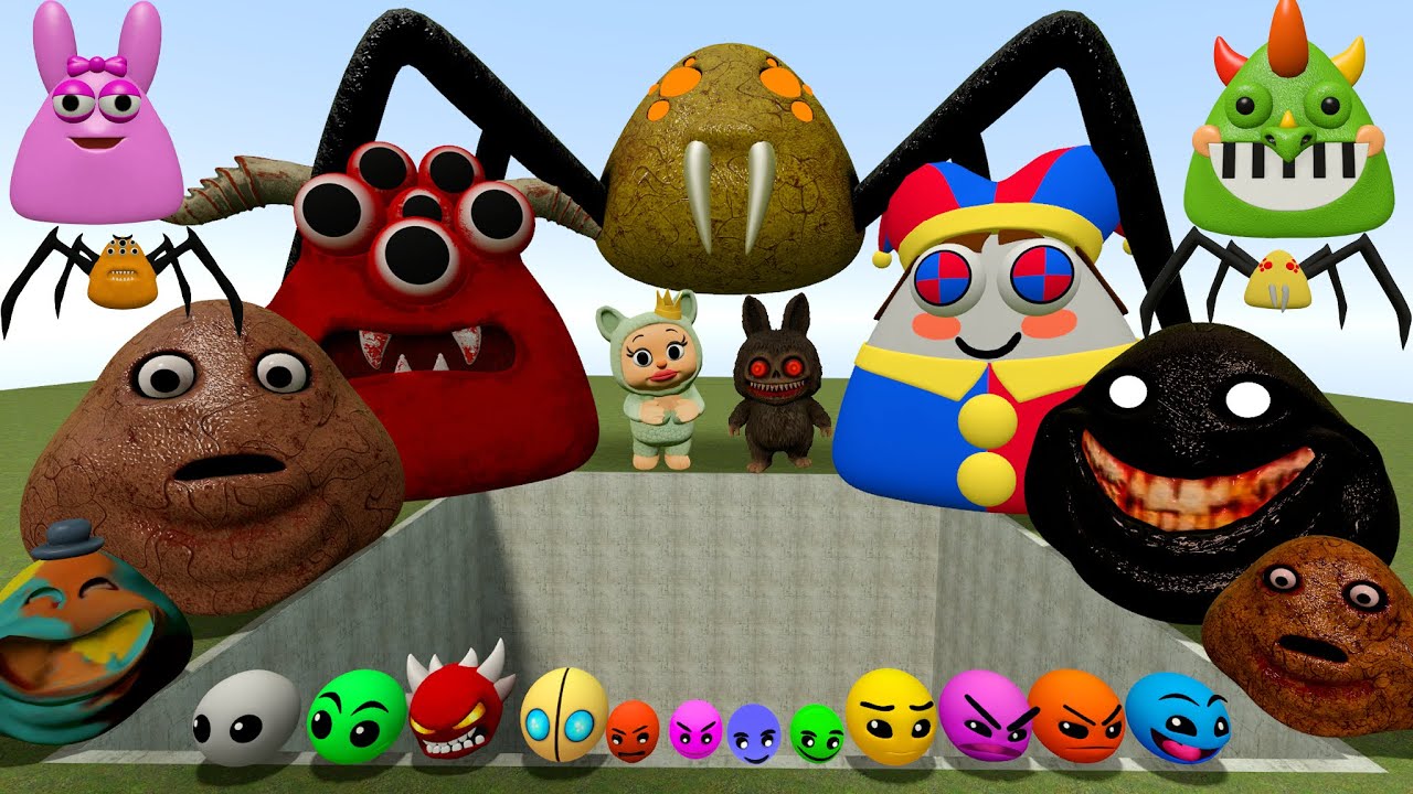 DESTROY ALL 3D ROBLOX POU BOU'S REVENGE FAMILY AND GEOMETRY DASH FAMILY in BIG HOLE Garry's Mod