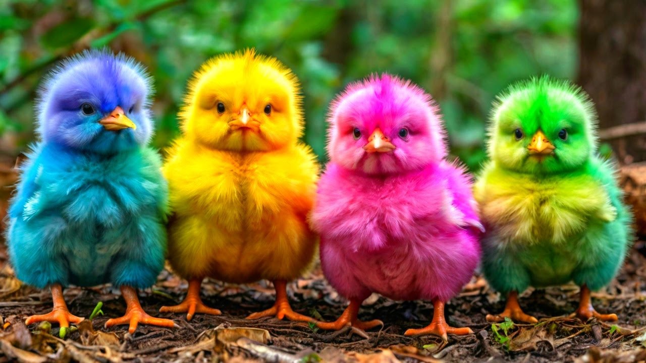 World Cute Chickens, Colorful Chickens, Rainbows Chickens, Cute Ducks, Cat, Rabbit, Cute Animals