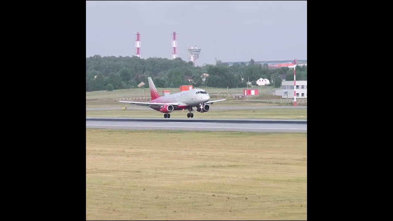 Sukhoi Superjet 100 landing at Sheremetyevo airport.