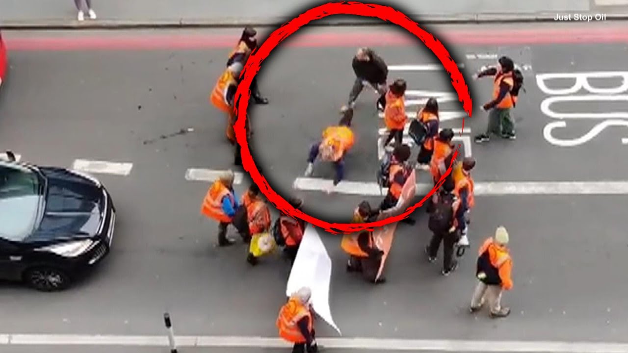 Man Shoves Activists During 'Just Stop Oil' Protest