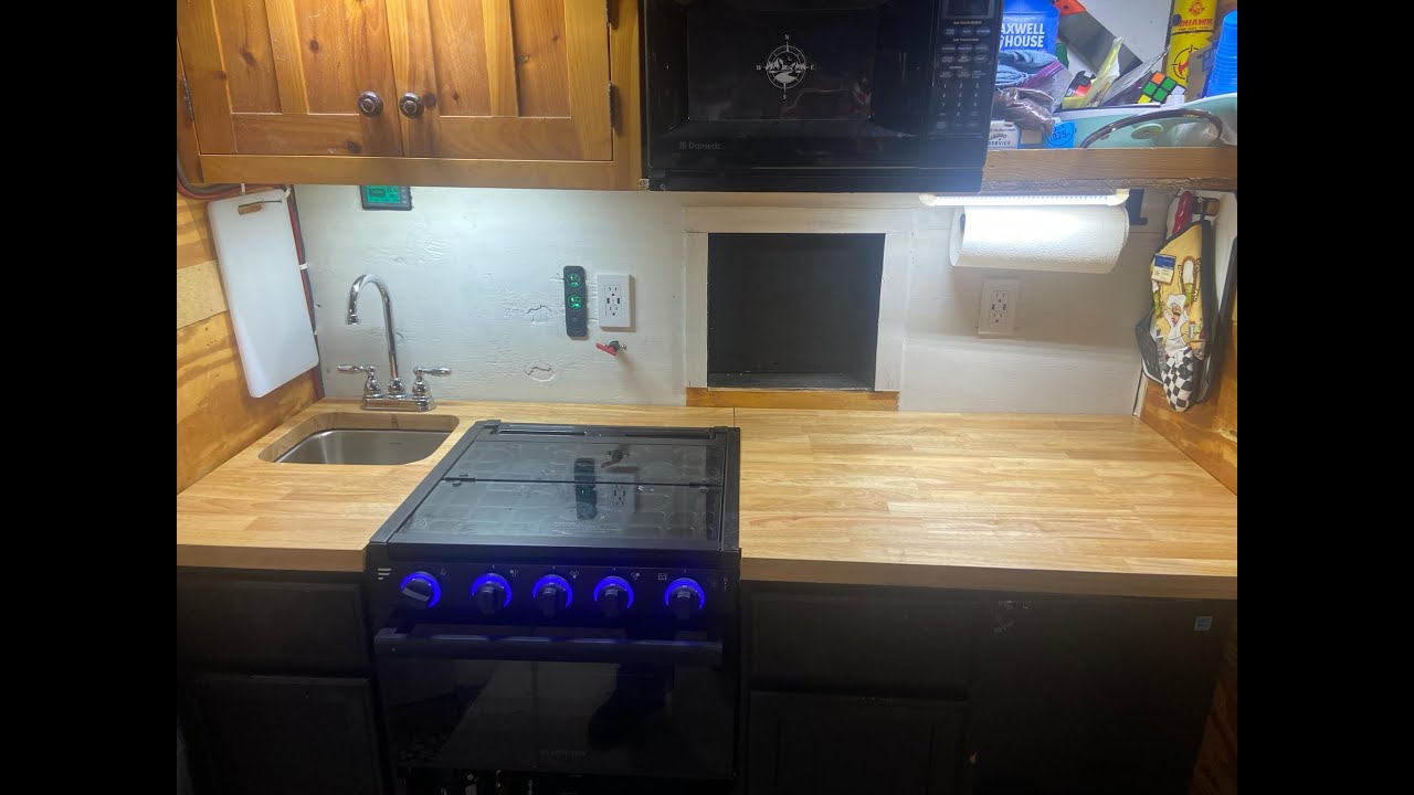 6x12 Enclosed Cargo Trailer Camper Conversion. Switching the countertop out with Butcher Block.
