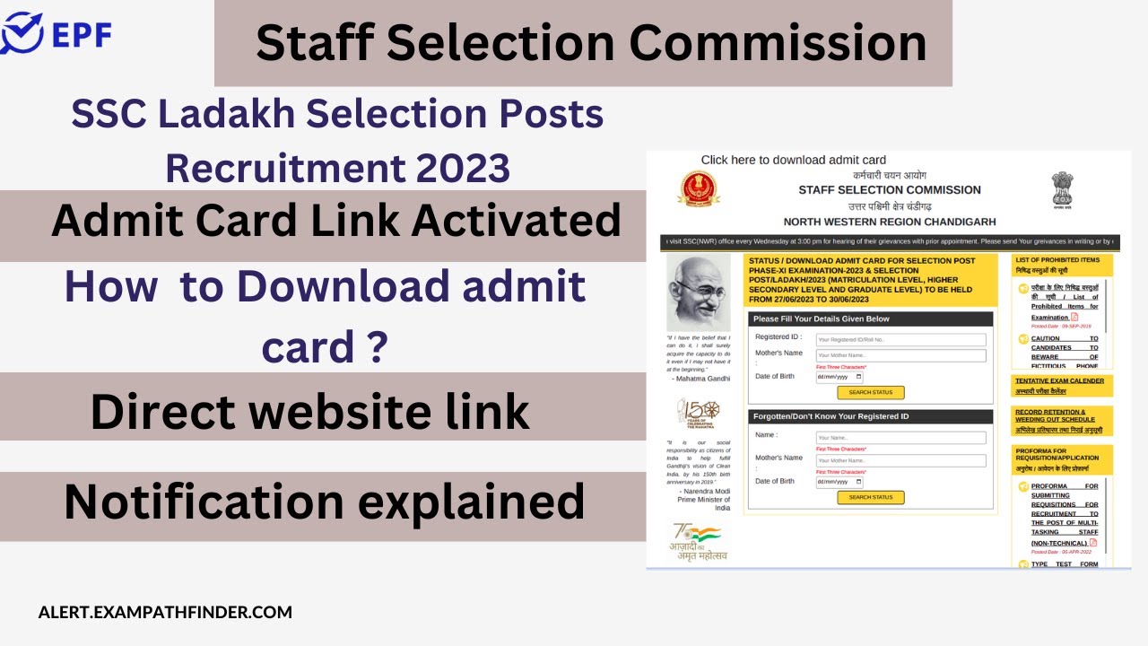 SSC || Ladakh Selection Posts Recruitment 2023 || Admit Card Link Activated ||