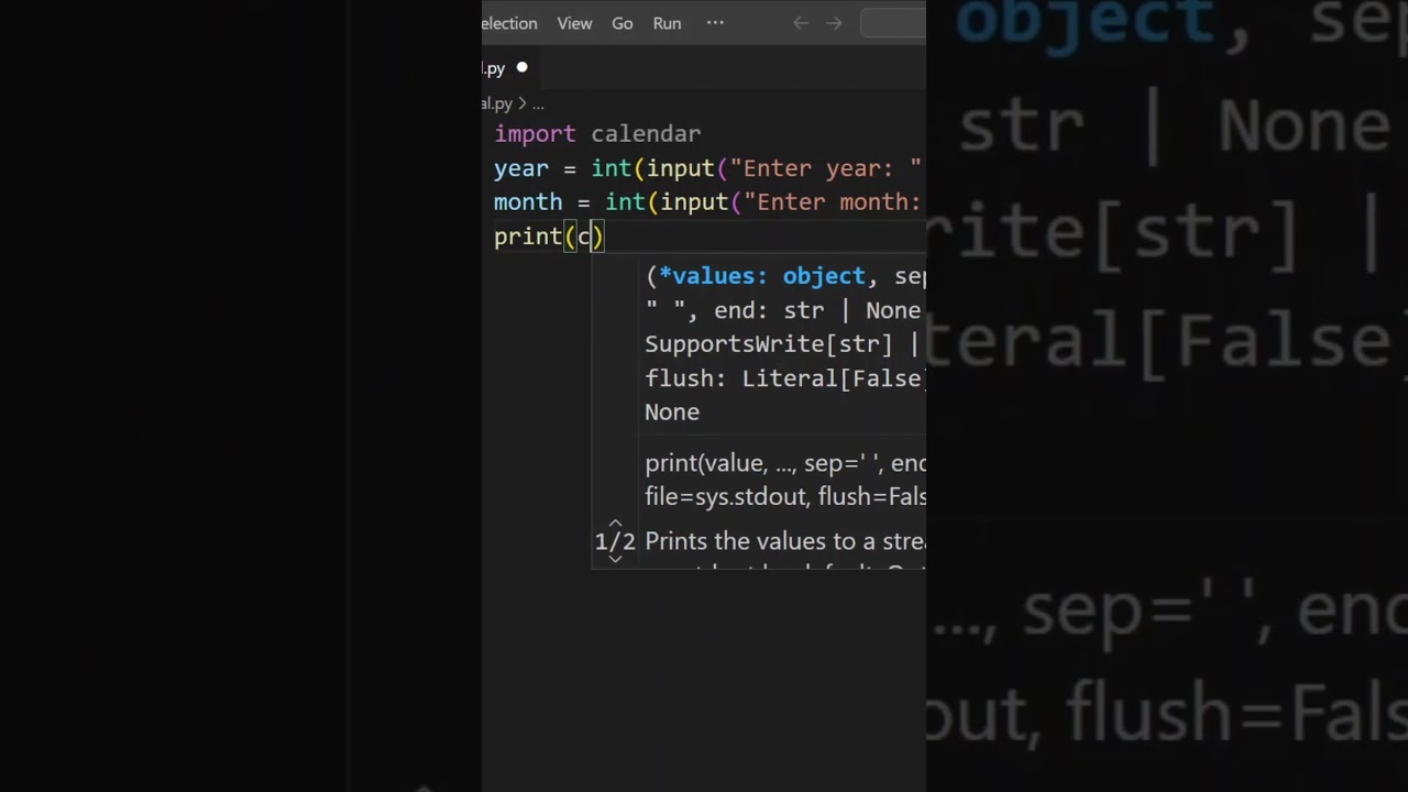 display calendar in python 
