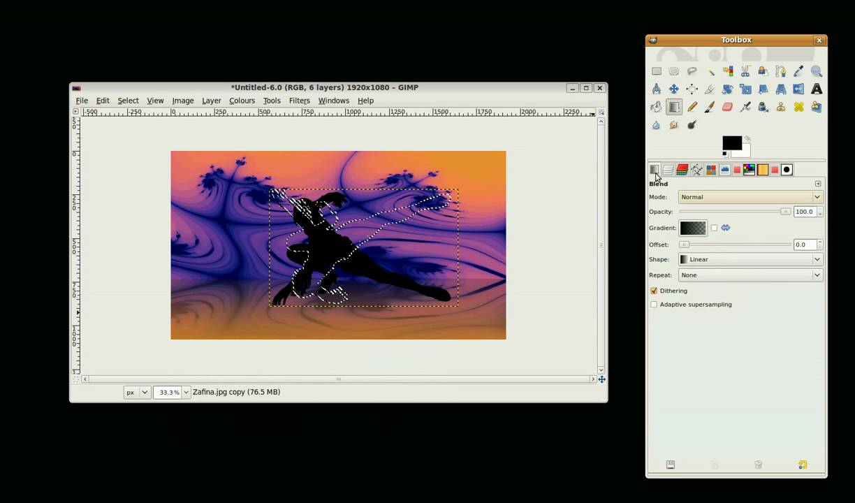 Gimp Tutorial silhouette character on a reflective surface