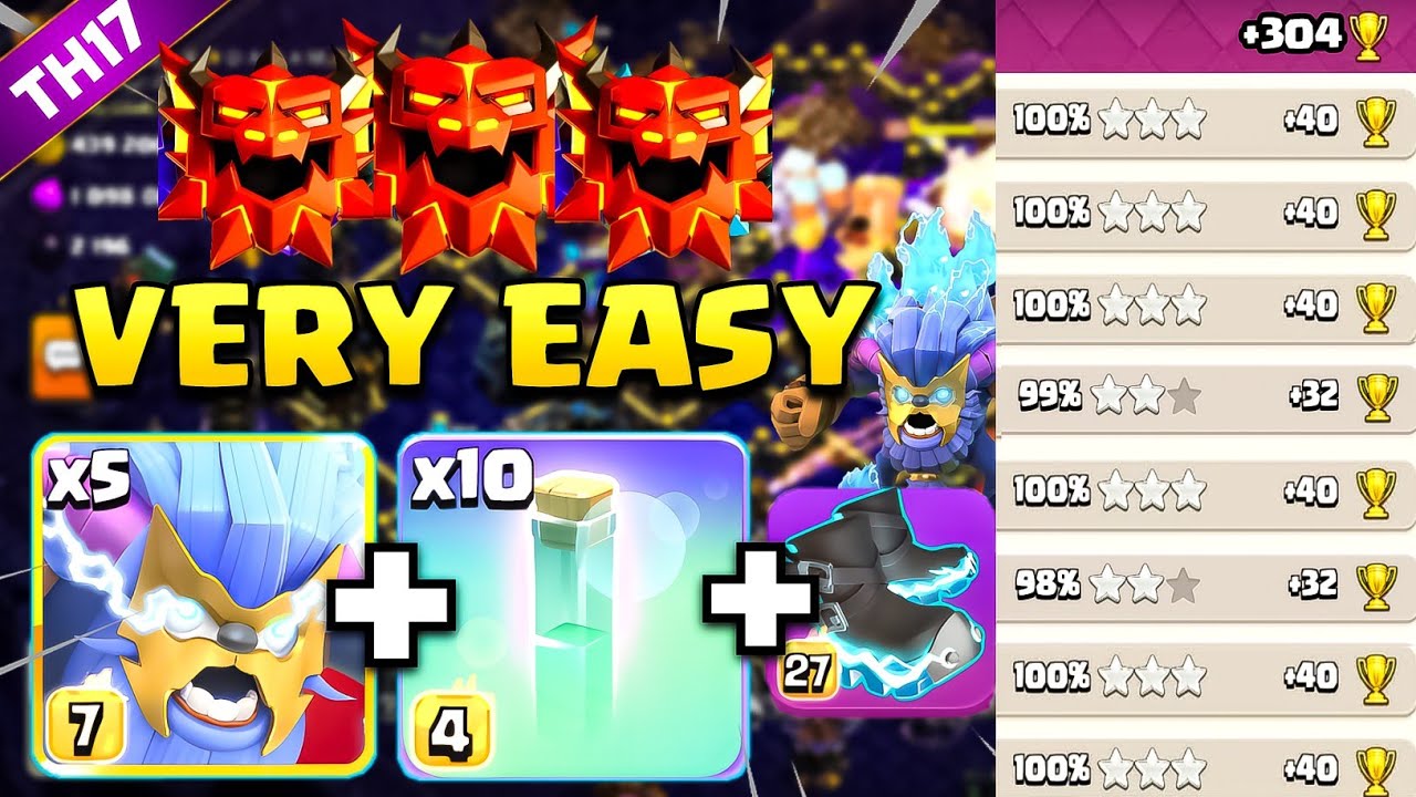 EASY Strategy For Rank Battle | BEST SUPER YETI Attack Strategy With x10 Invisibility Spell TH17 COC