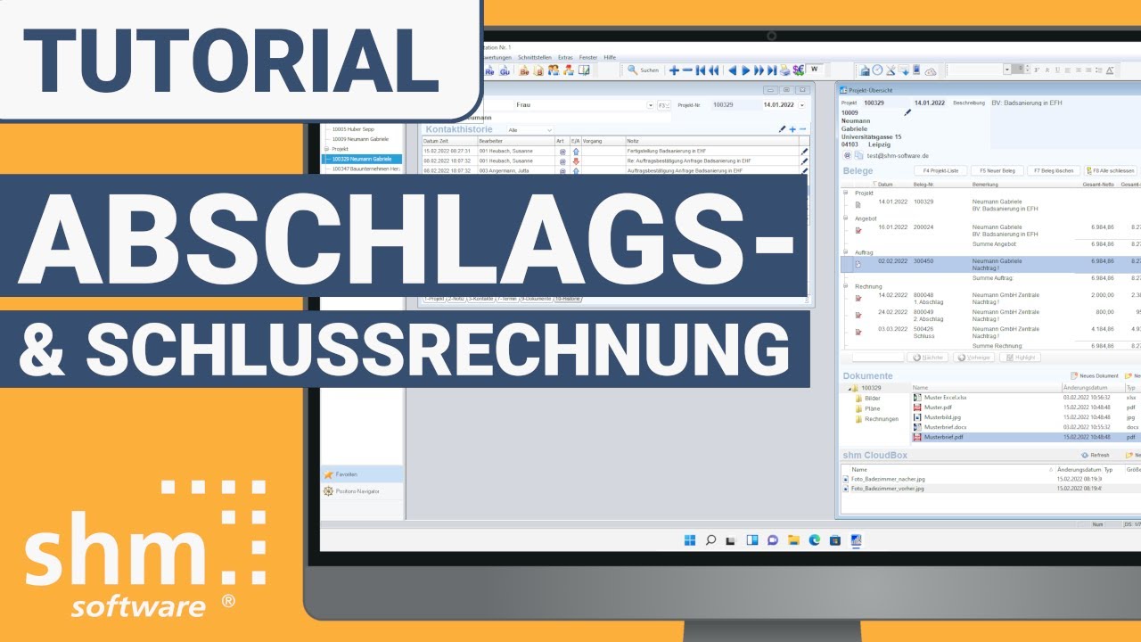 Abschlagsrechnungen & Schlussrechnungen erstellen / shm Handwerkersoftware