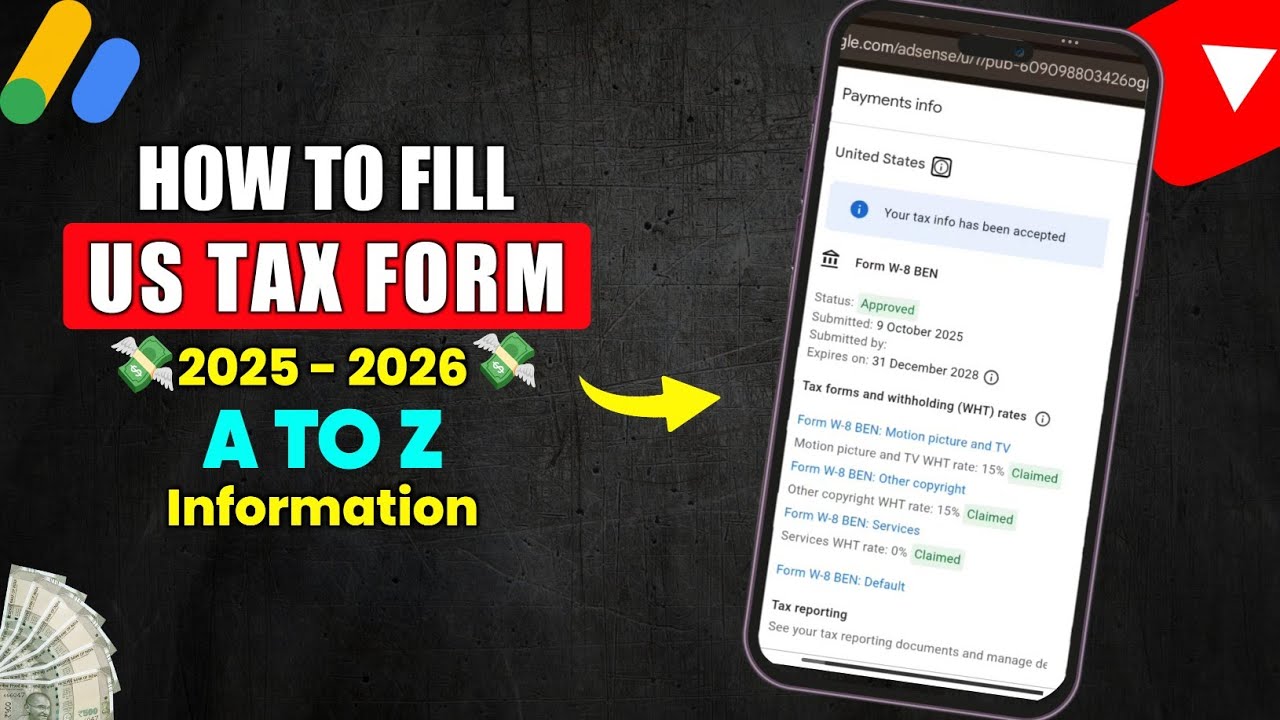 How to Fill US TAX info for YouTube 💸 ( Full Details)