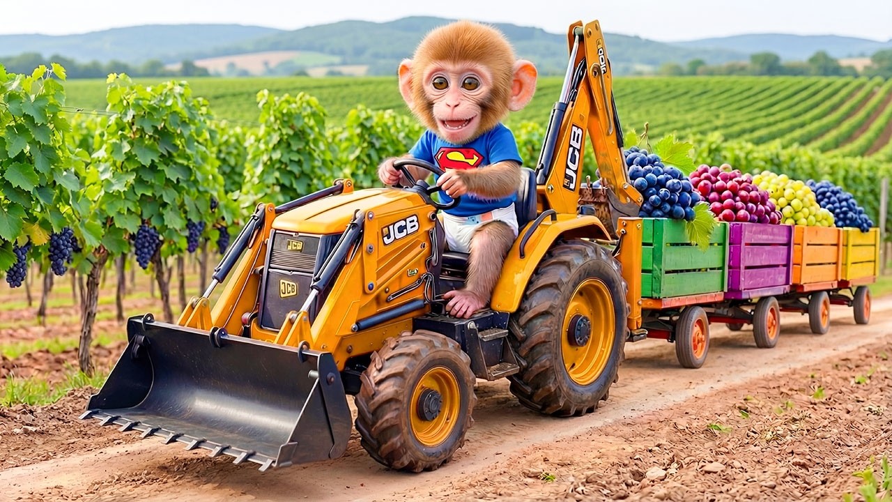 Monkey iZi Drives JCB to Harvest Grapes but Giant Rock Blocks the Road…What He Does Next Is Genius!
