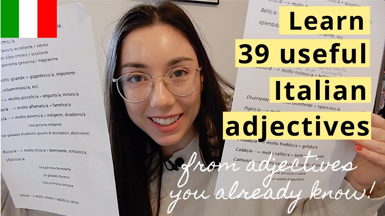 Impara 39 aggettivi utili da aggettivi italiani che già conosci [IT, EN, DE, AR, POR subtitles]