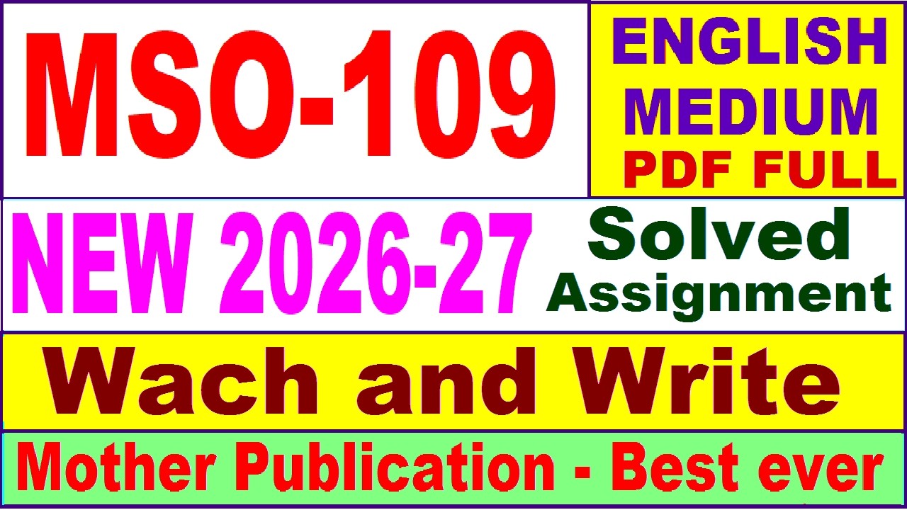 MSO 109 solved assignment 2026-27 in English || mso 109 solved assignment 2027 || ignou mso109
