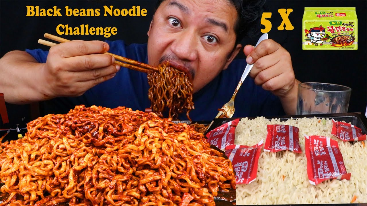 Eating 5 Black Beans Noodles in 5 Minutes Challenge | Aja Pet Full