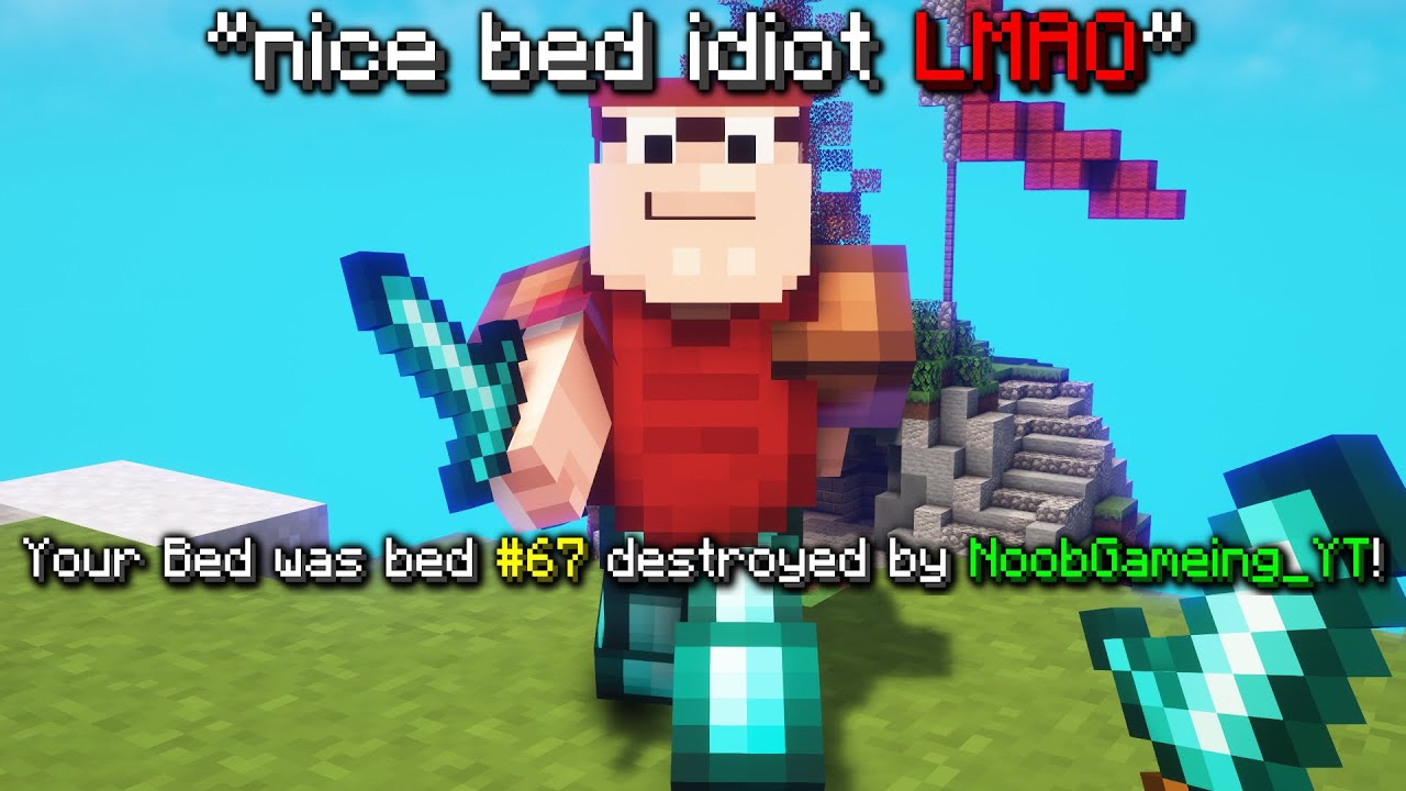 NOOB RUSHES THE WRONG WAY IN SOLO BEDWARS…