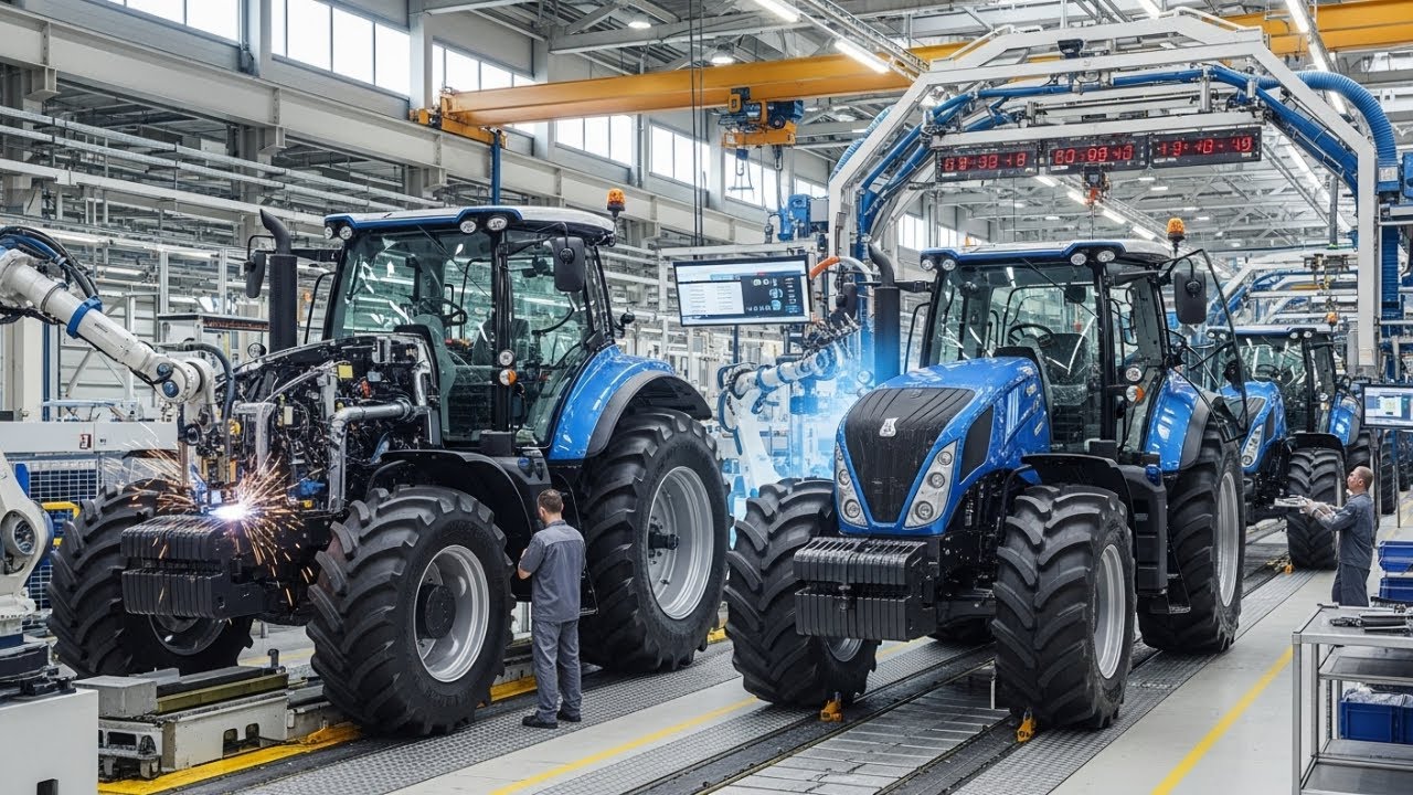 Inside a European tractor factory, super advanced giant tractors are built through a complete, step