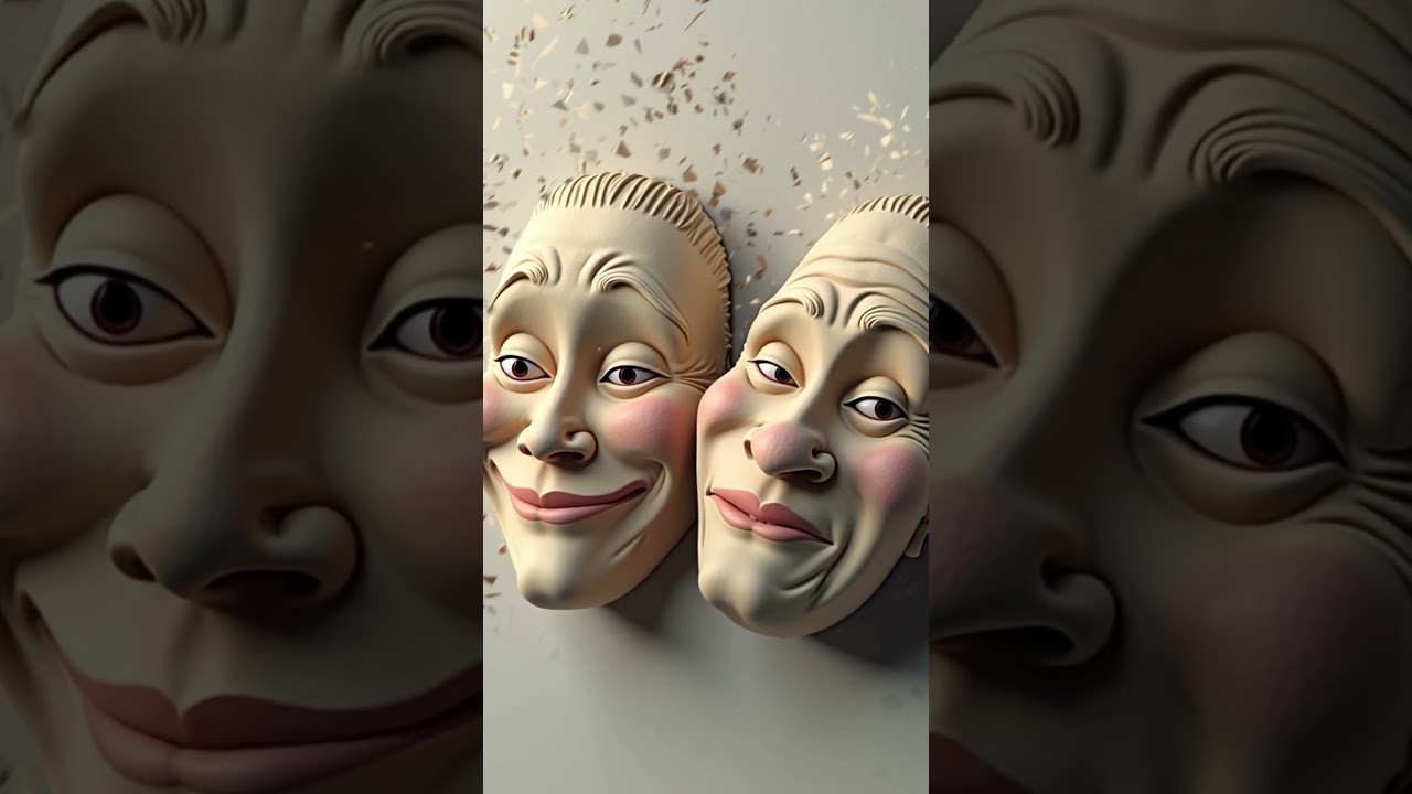 🎭 The Two Faces of Emotion: One Smile, One Tear | Symbolic Mask Art 