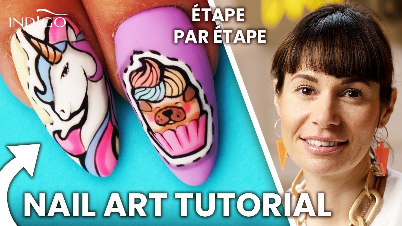 Nail art tutorial - dessiner une licorne et muffin sur les ongles pastel | Indigo Nails Français