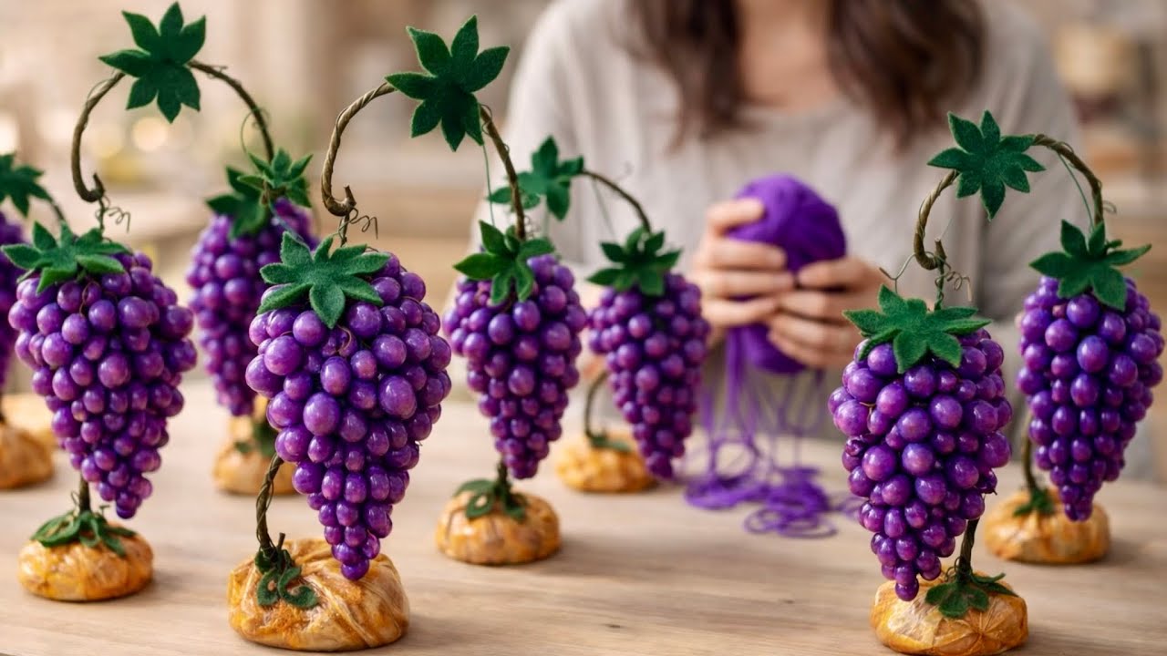 I Made This Stunning Grape Decor with Yarn! 🍇✨ (Easy DIY Home Decor)