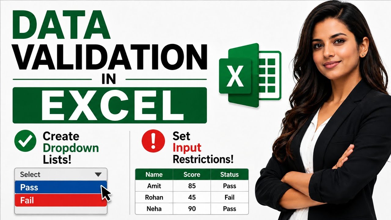 Excel Data Validation in Hindi | Pass Fail Dropdown List in Excel (Complete Tutorial)