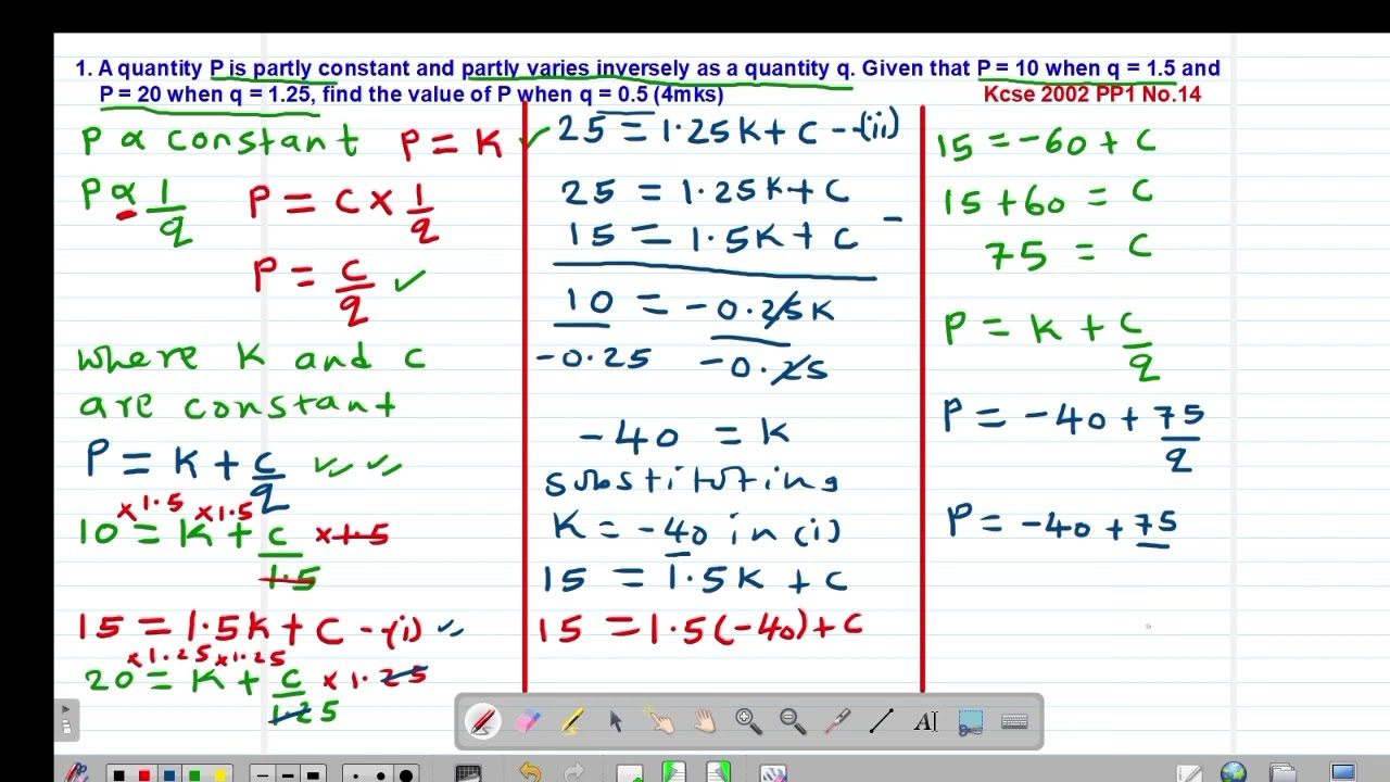 FORM 3: FORMULA AND VARIATION: LESSON 9 (KCSE 2002 PP1 NO.14 & KCSE 2009 PP2 NO.3)