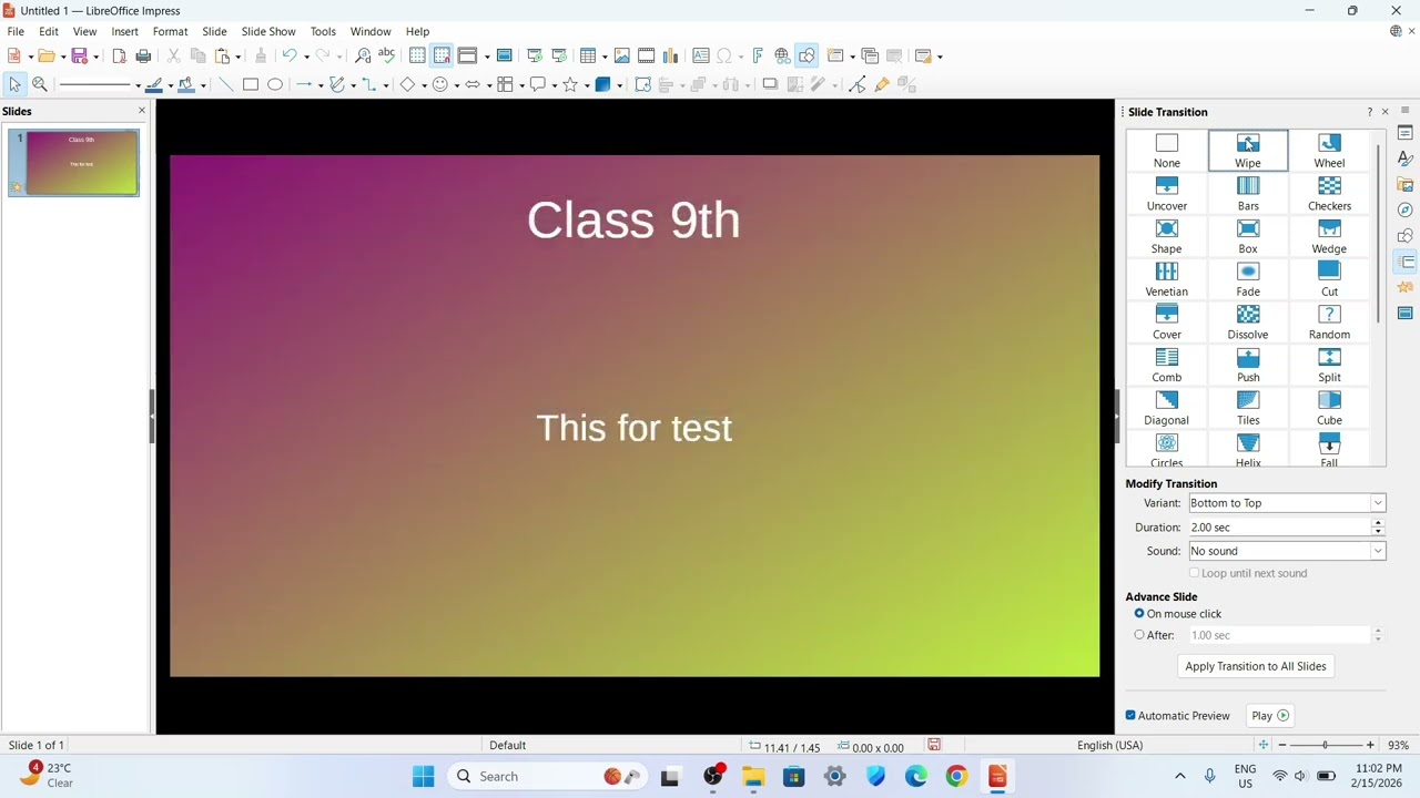 Presentation in LibreOffice Impress || Class 9th