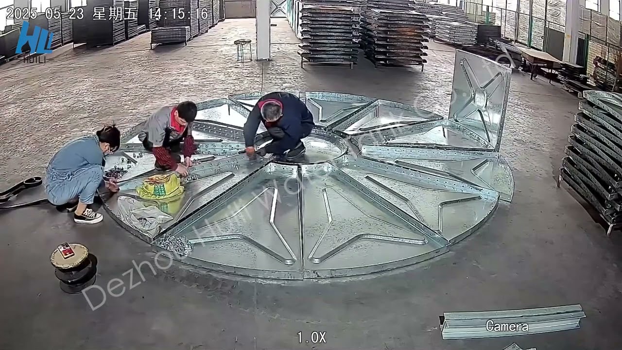 Steel (HDG or Stainless steel ) sectional modular round/circular water tank installation video