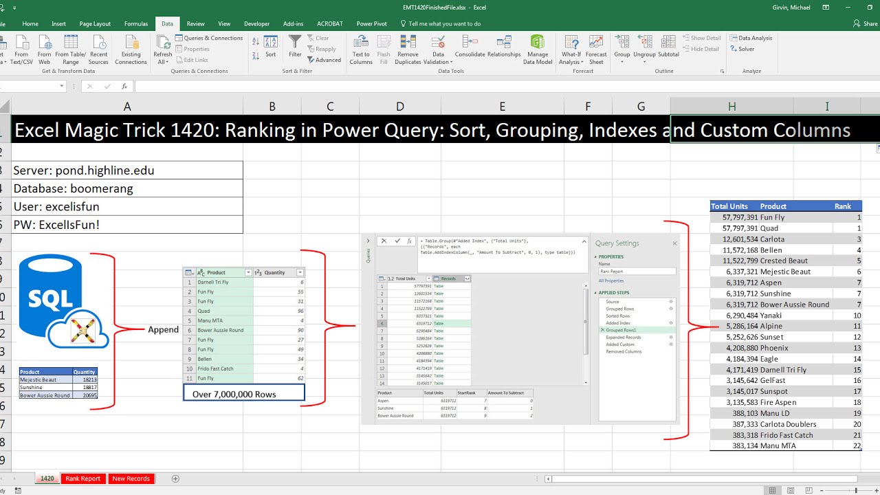 Excel Magic Trick 1420: Ranking in Power Query: Sort, Grouping, Indexes and Custom Columns