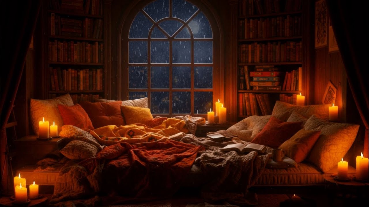 Cozy Reading Nook with Rain Sounds | 10 Hours | Soft Indoor Rain for Sleep, Relaxing & Study