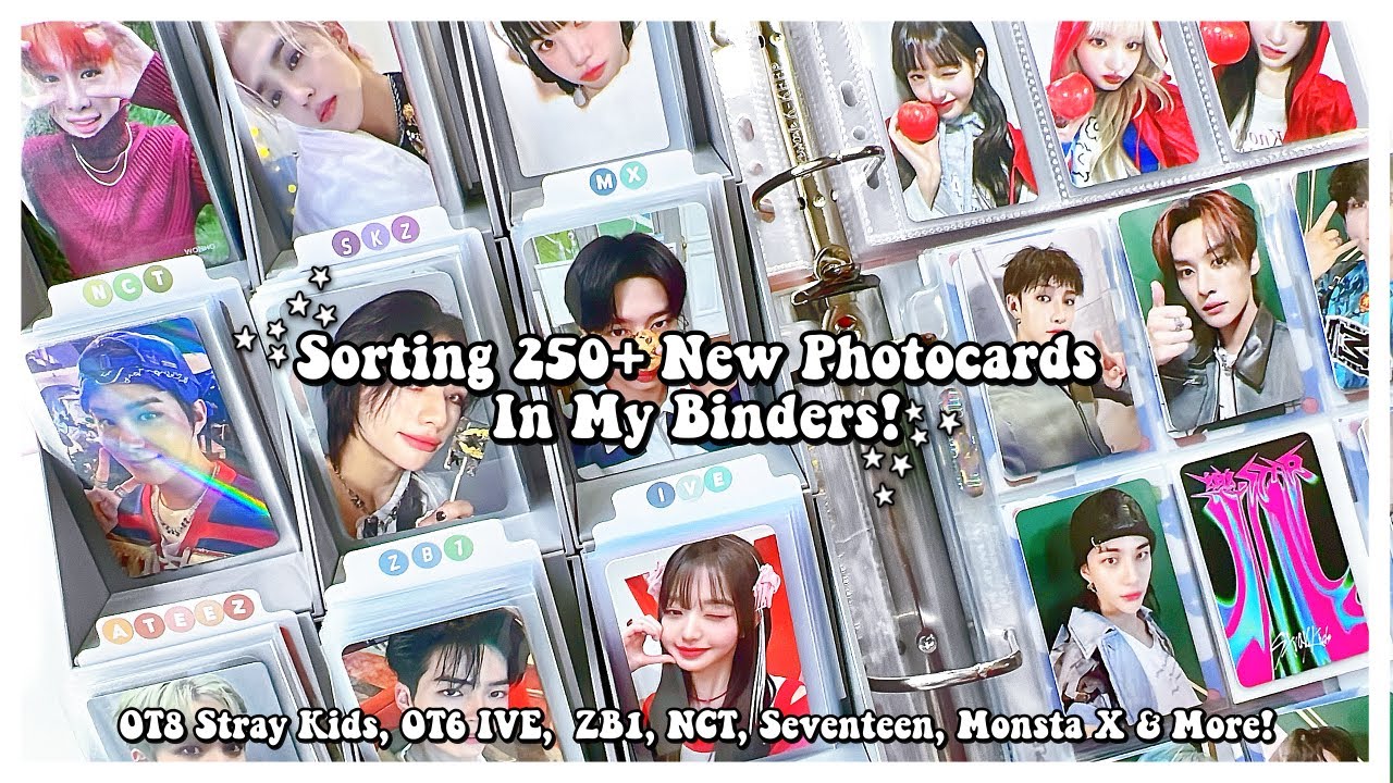 Sorting 250+ New Photocards In My Binders!✰OT8 Stray Kids, OT6 IVE, ZB1, Seventeen, Monsta X & More!