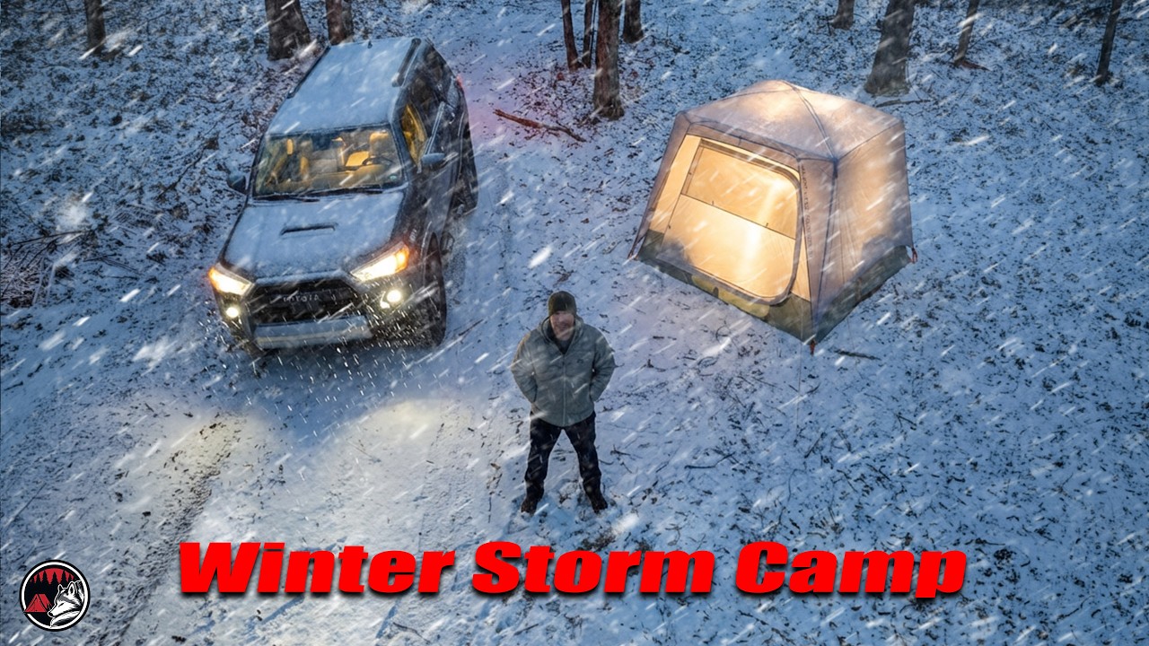 Heavy Snow Camping - 12F and WINDY - Snow Camping Adventure