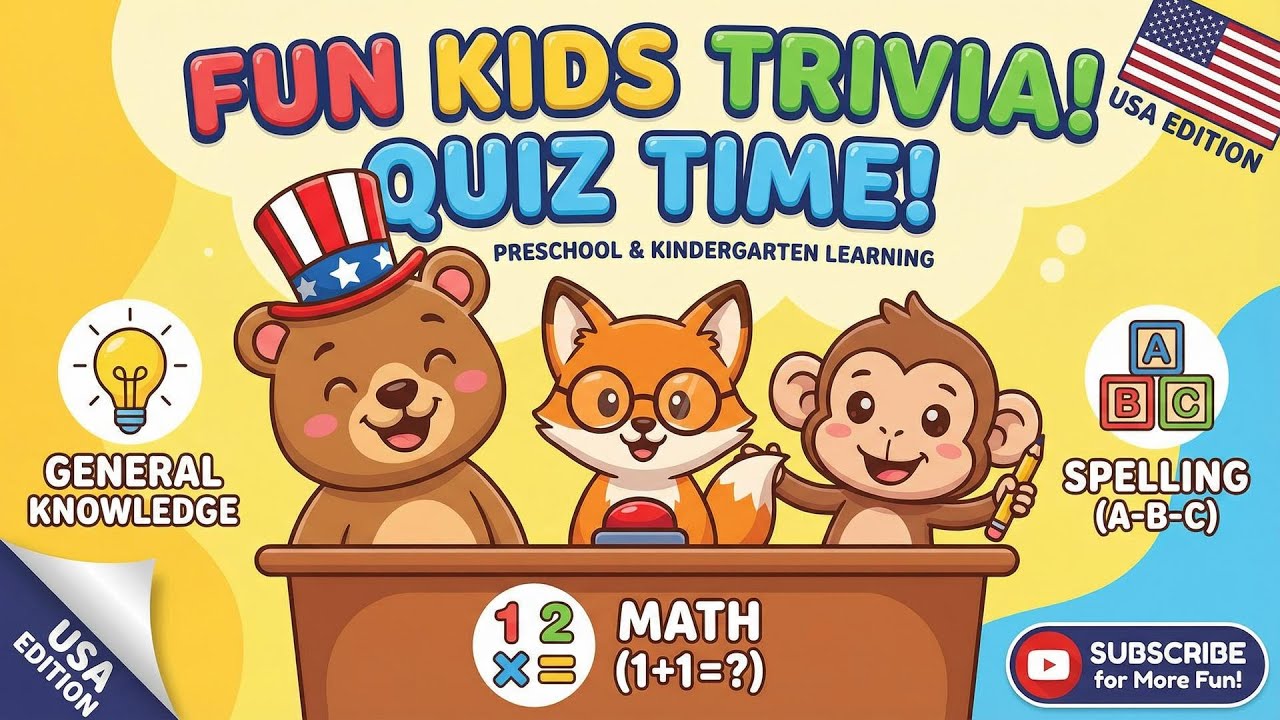 Fun Trivia Quiz for Kids 🇺🇸 | Easy GK, Math & Spelling Quiz | Preschool & Kindergarten Learning