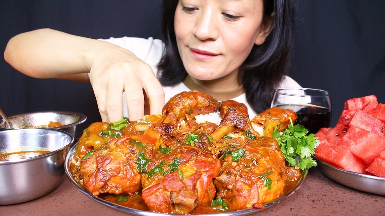 Eating Delicious Chicken Curry with Basmati Rice, Chutney #ASMR/EATING SHOW MUKBANG #BIGBITES