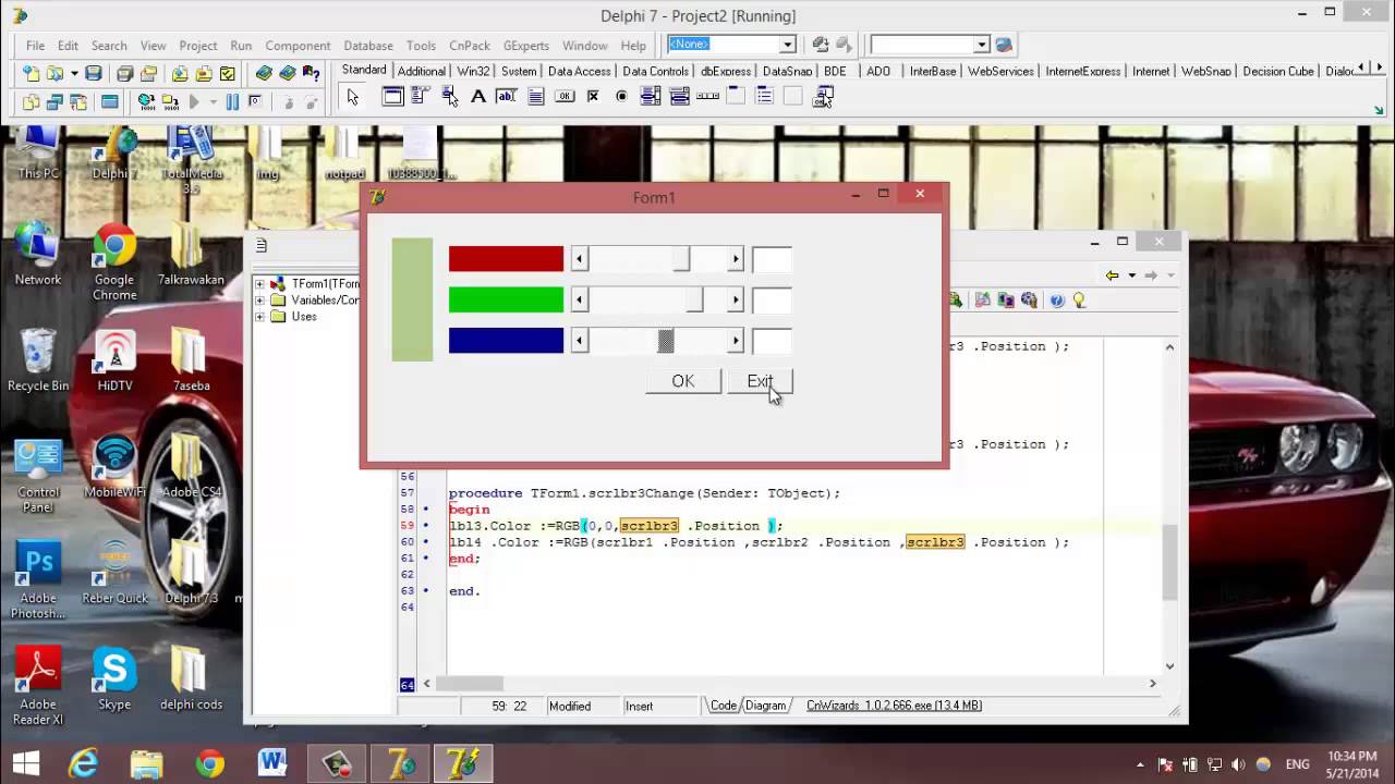 how to use RGBcolor with scrollbar in delphi 7