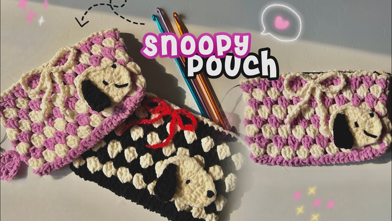 Make your own Snoopy crochet pouch 🐶🧶 Step-by-step tutorial✨#crochet #crochetkipaathshala #handmade 