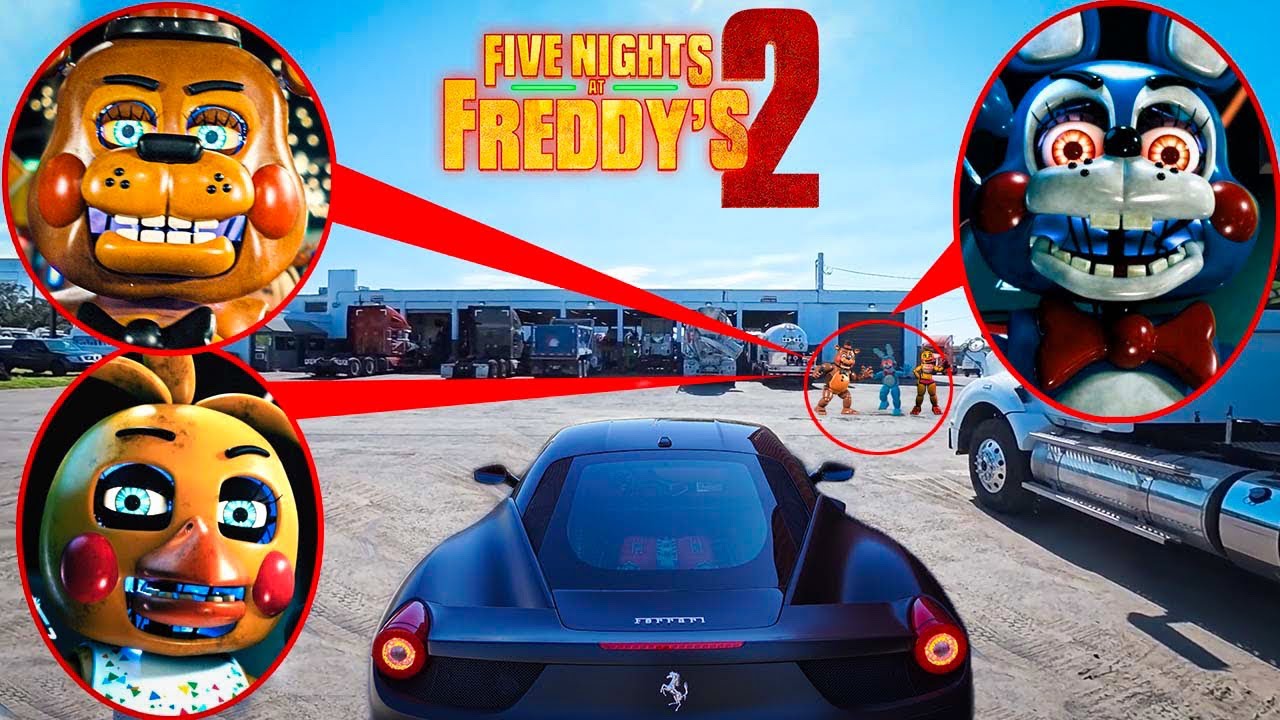 FERRARI SUPERCAR CATCHES TOY FREDDY, TOY CHICA & TOY BONNIE FIVE NIGHTS AT FREDDYS 2 IN REAL LIFE!