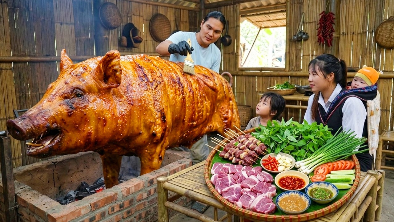 Hunting Aggressive Wild Boars with Traps – Traditional Smoked Pork & Forest Survival Skills 🐗🔥