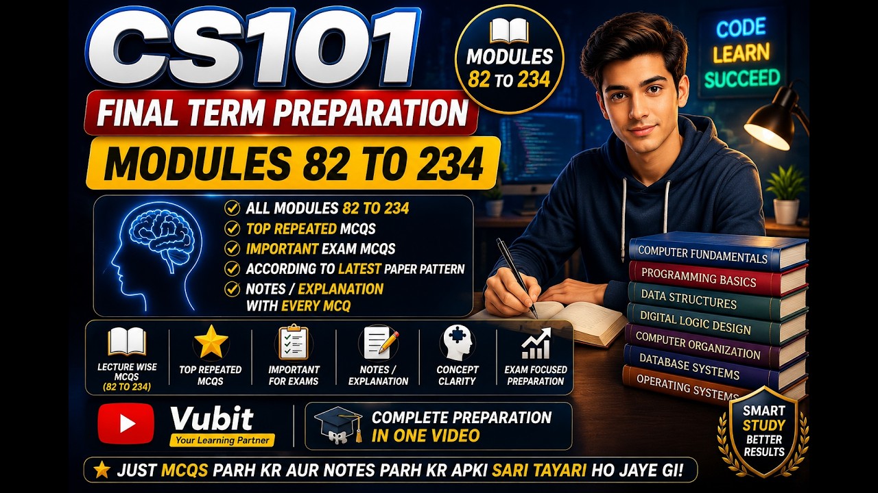 CS101 Final Term Preparation 2026 | Modules 82&ndash;234 MCQs | 30-Min Fast Revision | Lecture Wise MCQs