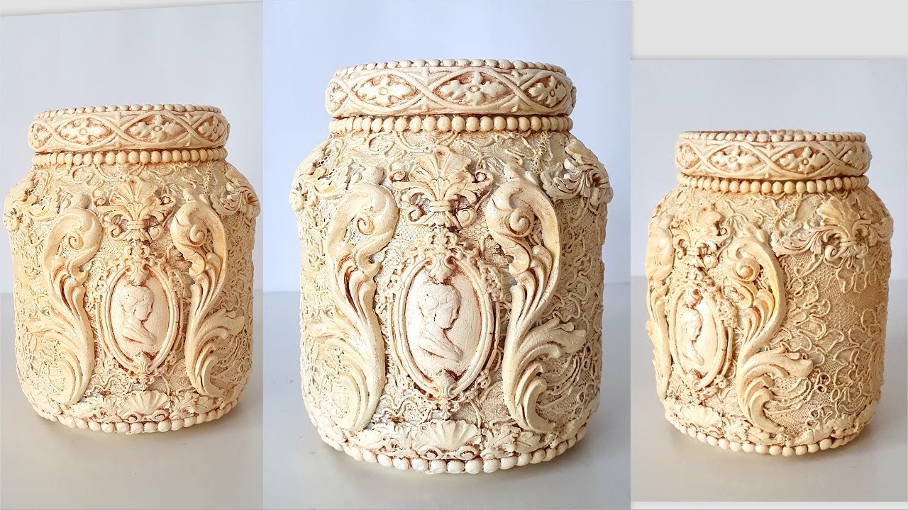DIY/Винтажный декор стеклянной банки/Имитация слоновой кости.