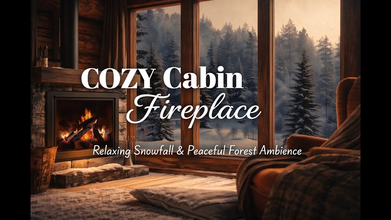 Cozy Winter Cabin Fireplace View ❄️ Relaxing Snowfall & Peaceful Forest Ambience