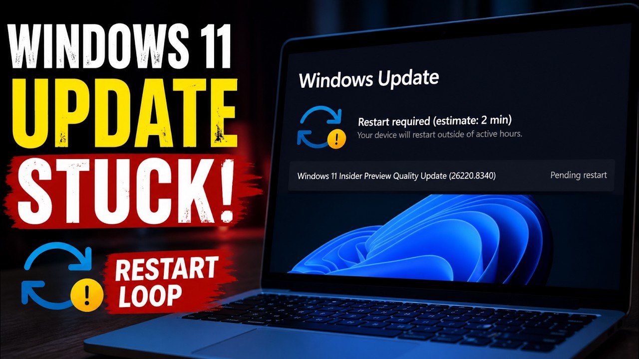 Windows 11 Update Stuck on Restart Loop FIX (26220.8340) &ndash; Infinite Reboot Solution (No Data Loss)