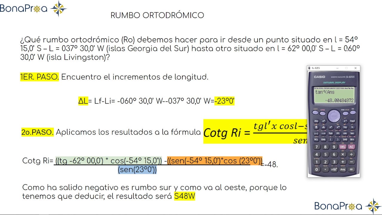 Como calcular el rumbo ortodrómico examen de  capitán de yate
