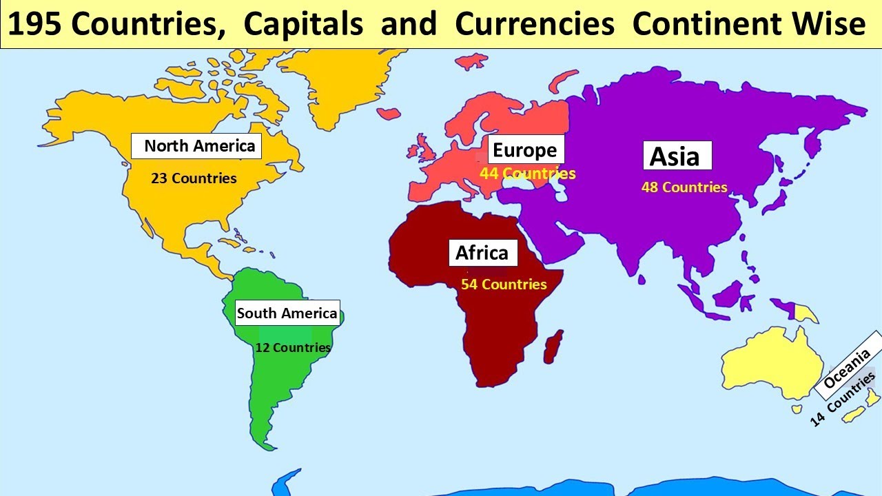 List of Countries Capitals and Currencies Continent Wise | 195 Countries and their capitals