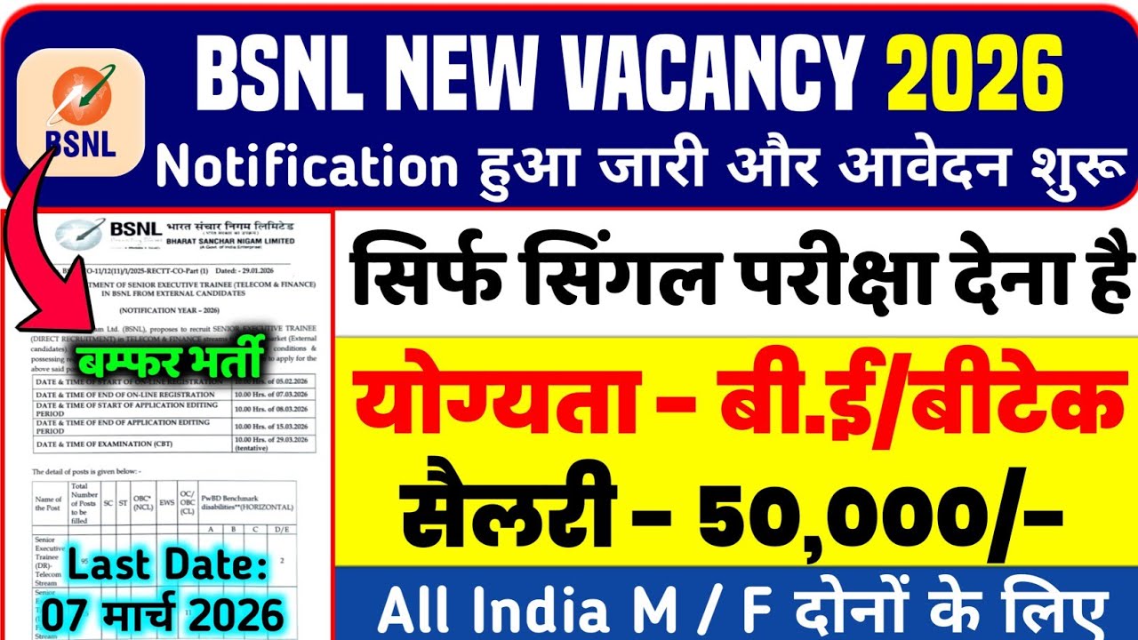 BSNL New Recruitment 2026 | Notification Out | New Sarkari Company 2026 | bsnl new vacancy 2026