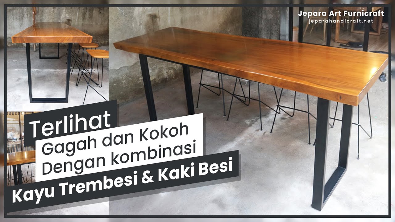 MEJA BAR SOLID TREMBESI INDUSTRIAL KAKI BESI | JEPARA ART FURNICRAFT