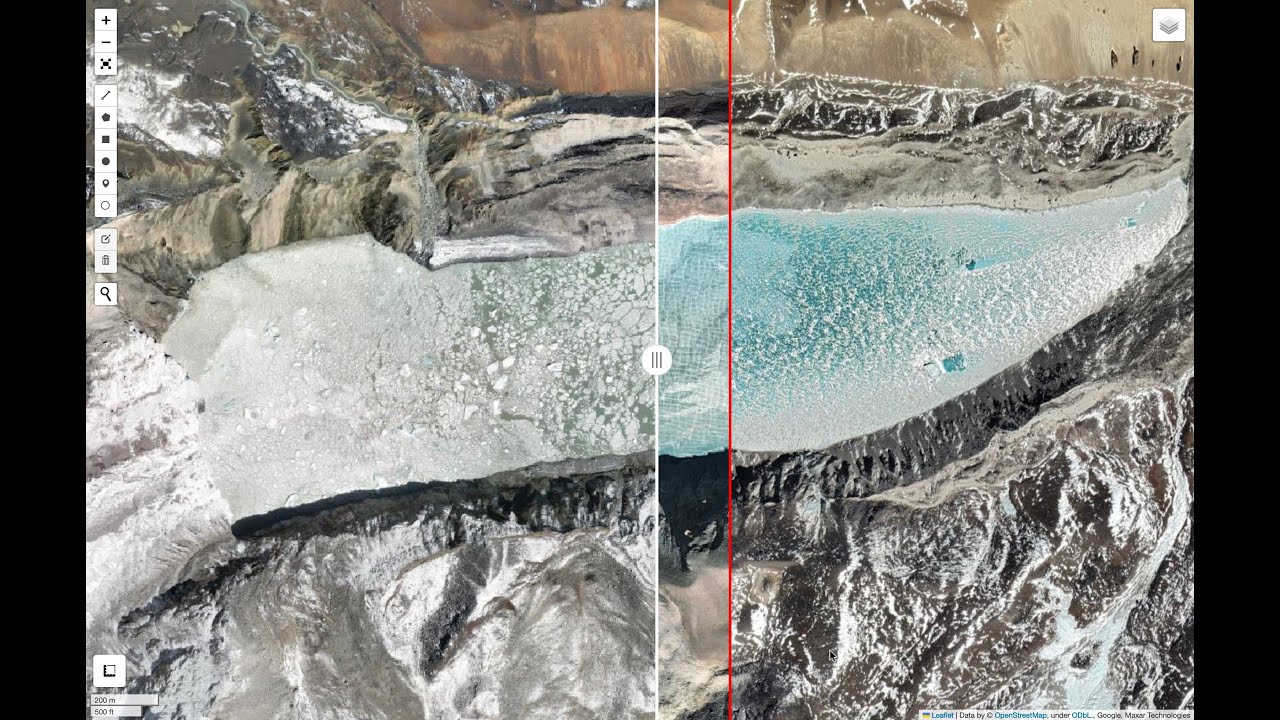 2023 South Lhonak Lake Sikkim, India - Maxar Open Data Program Leaflet Split Map