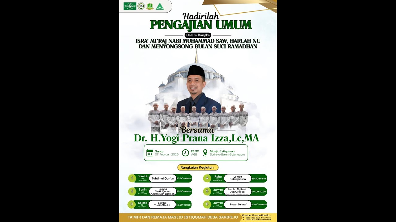 🔴 Live : PENGAJIAN UMUM ISRA' MI'RAJ NABI MUHAMMAD SAW, HARLAH NU DI MASJID ISTIQOMAH DESA SARIREJO.