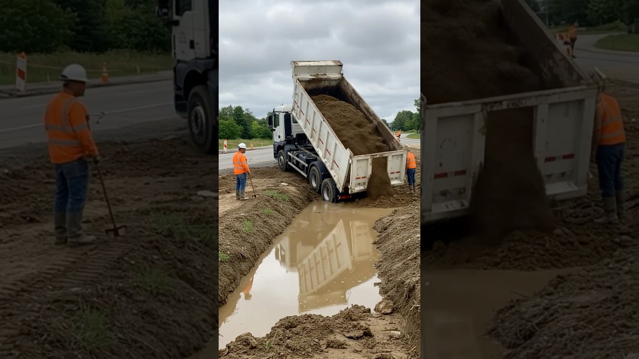 Sand Delivery Gone Wrong Dump Truck Sinks During #dump truck fail, #truck accident #youtubeshorts